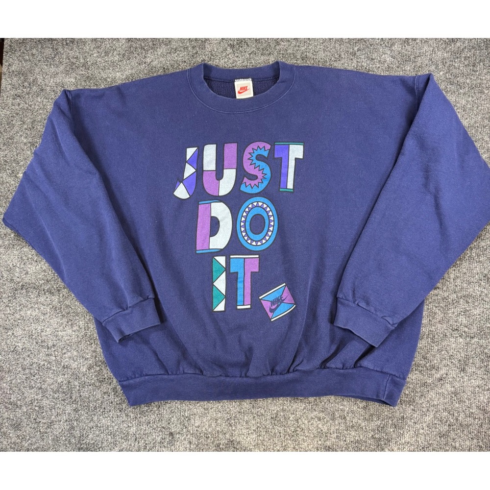 Vintage 90s Nike Just Do It Sweatshirt Navy Blue Graphic Crewneck XL Made in USA